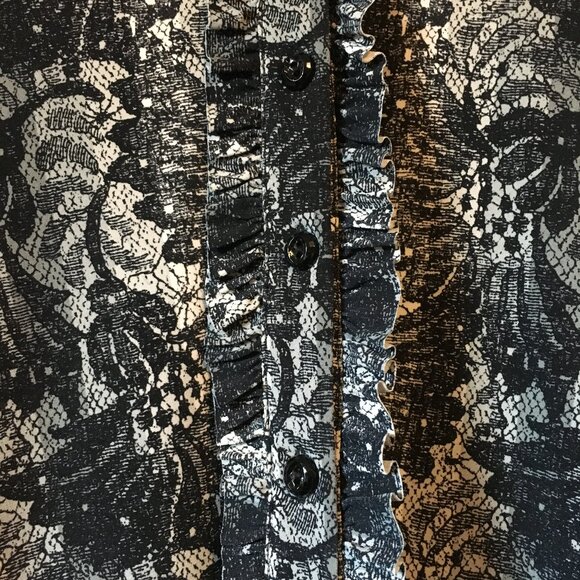 Dark Victorian Gothic Mockneck Frilly Button Down Blouse - Picture 6 of 16